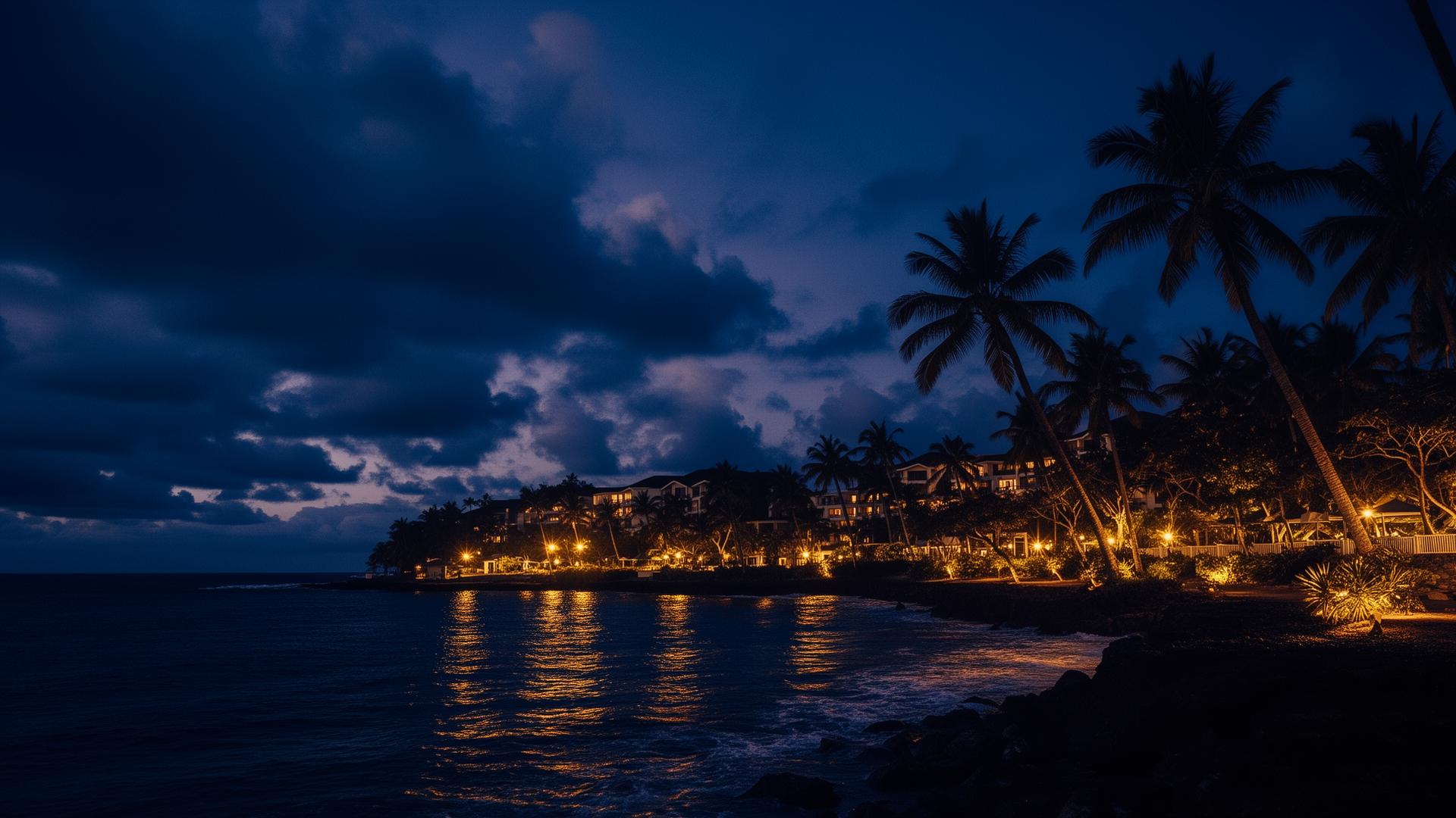 Mauritius coastline at golden hour — Voynova flagship corridor